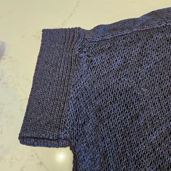 Chico's Size Medium (1) Round Neck Short Sleeve Deep Navy Open Knit Sweater - Picture 9 of 9